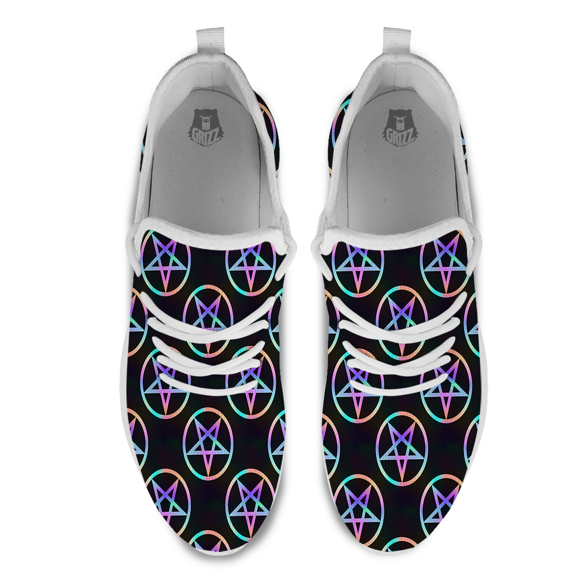 Pentagram Holographic Print Pattern White Athletic Shoes-grizzshop
