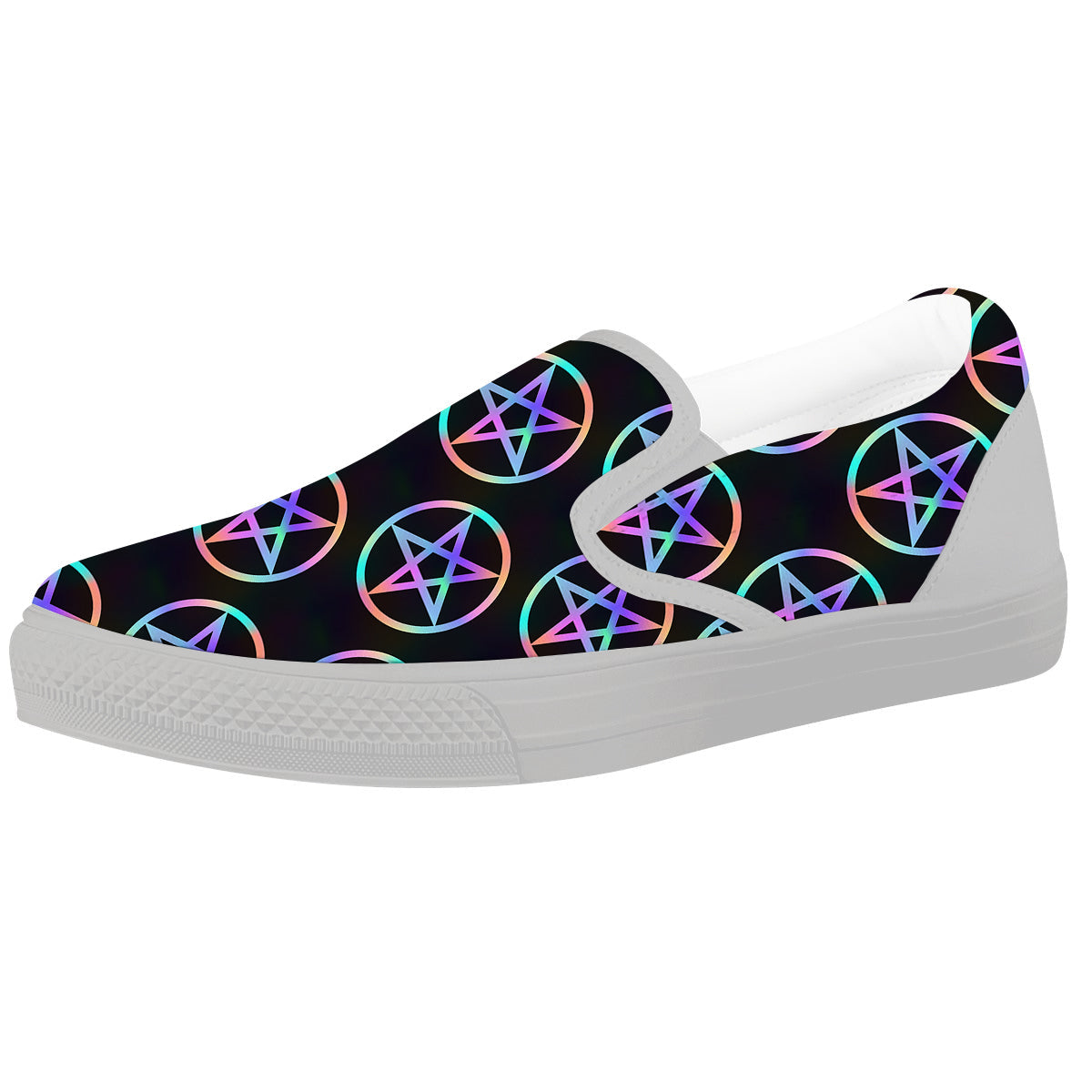Pentagram Holographic Print Pattern White Slip On Shoes-grizzshop