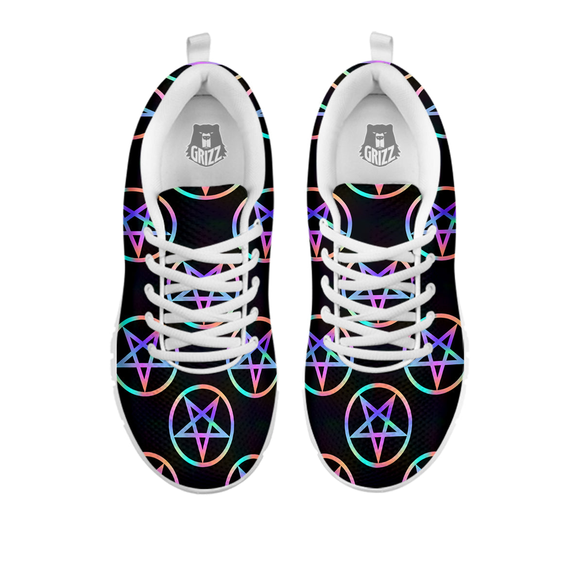 Pentagram Holographic Print Pattern White Sneaker-grizzshop