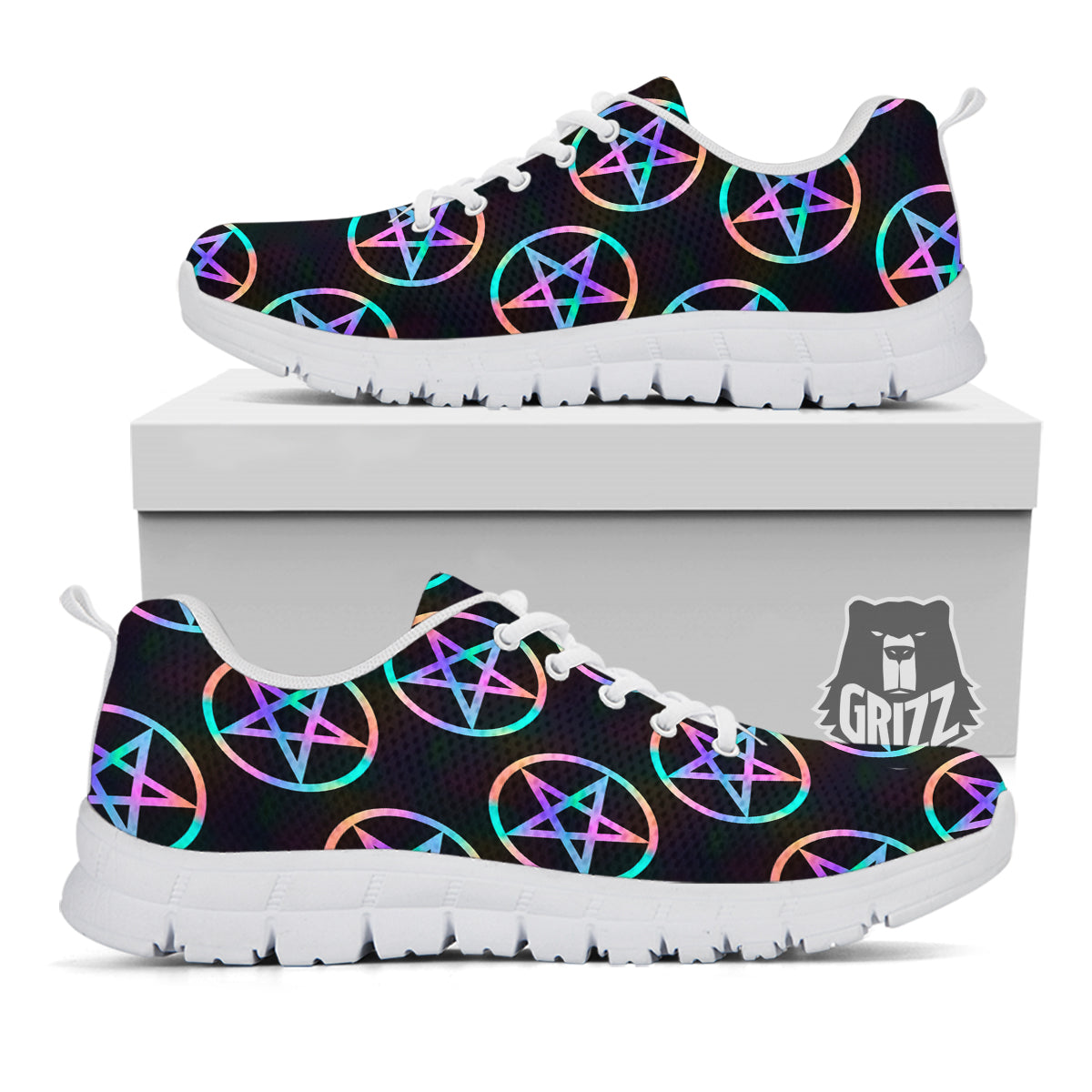 Pentagram Holographic Print Pattern White Sneaker-grizzshop