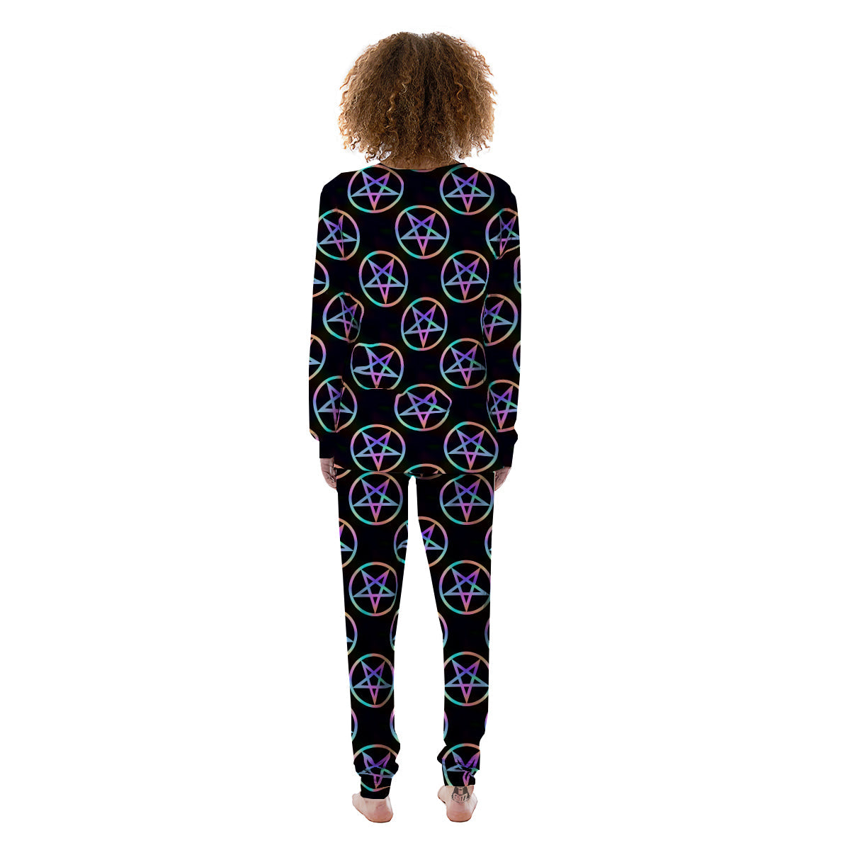 Pentagram Holographic Print Pattern Women's Pajamas-grizzshop
