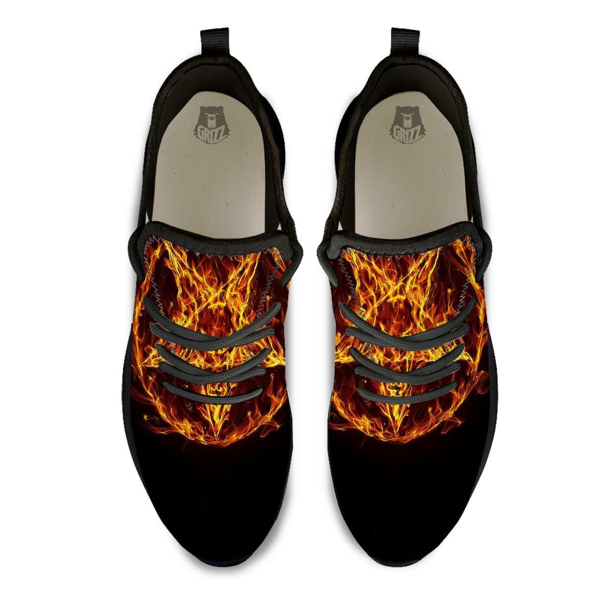 Pentagram Satanic Flame Print Black Athletic Shoes-grizzshop