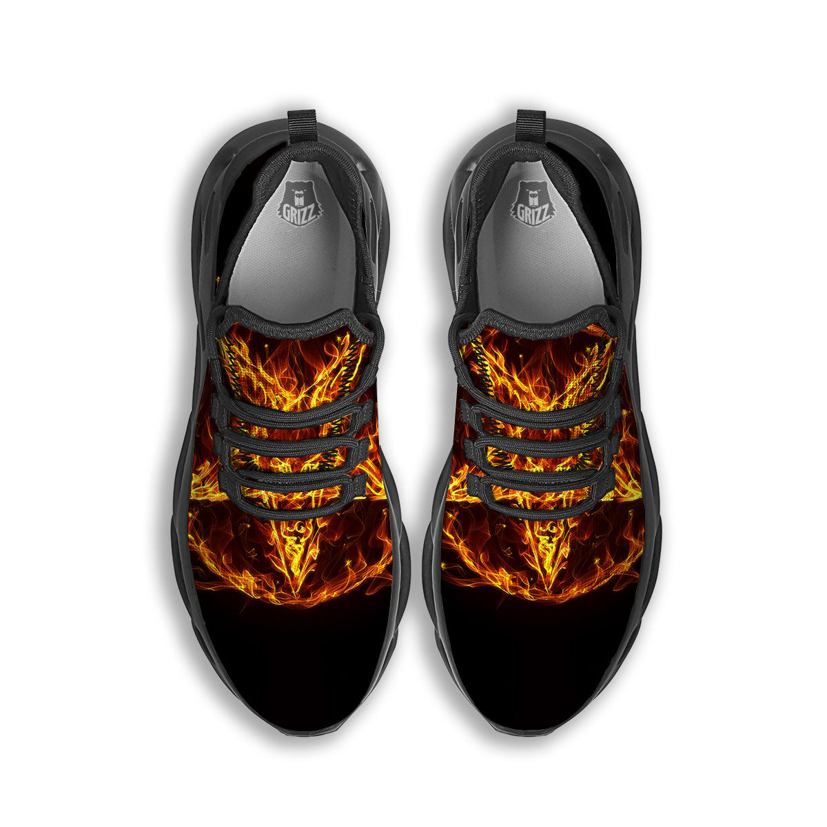 Pentagram Satanic Flame Print Black Running Shoes-grizzshop