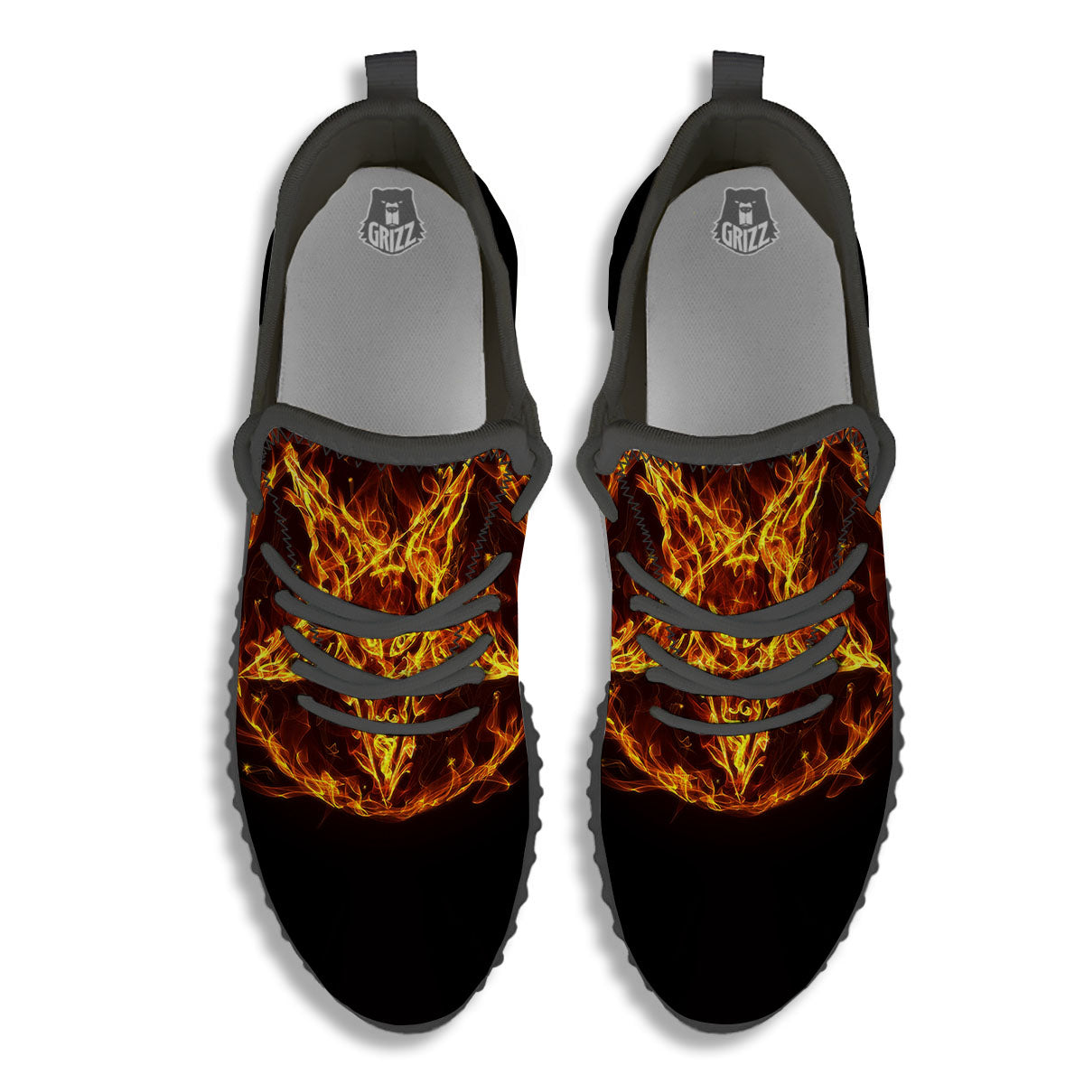 Pentagram Satanic Flame Print Black Walking Shoes-grizzshop