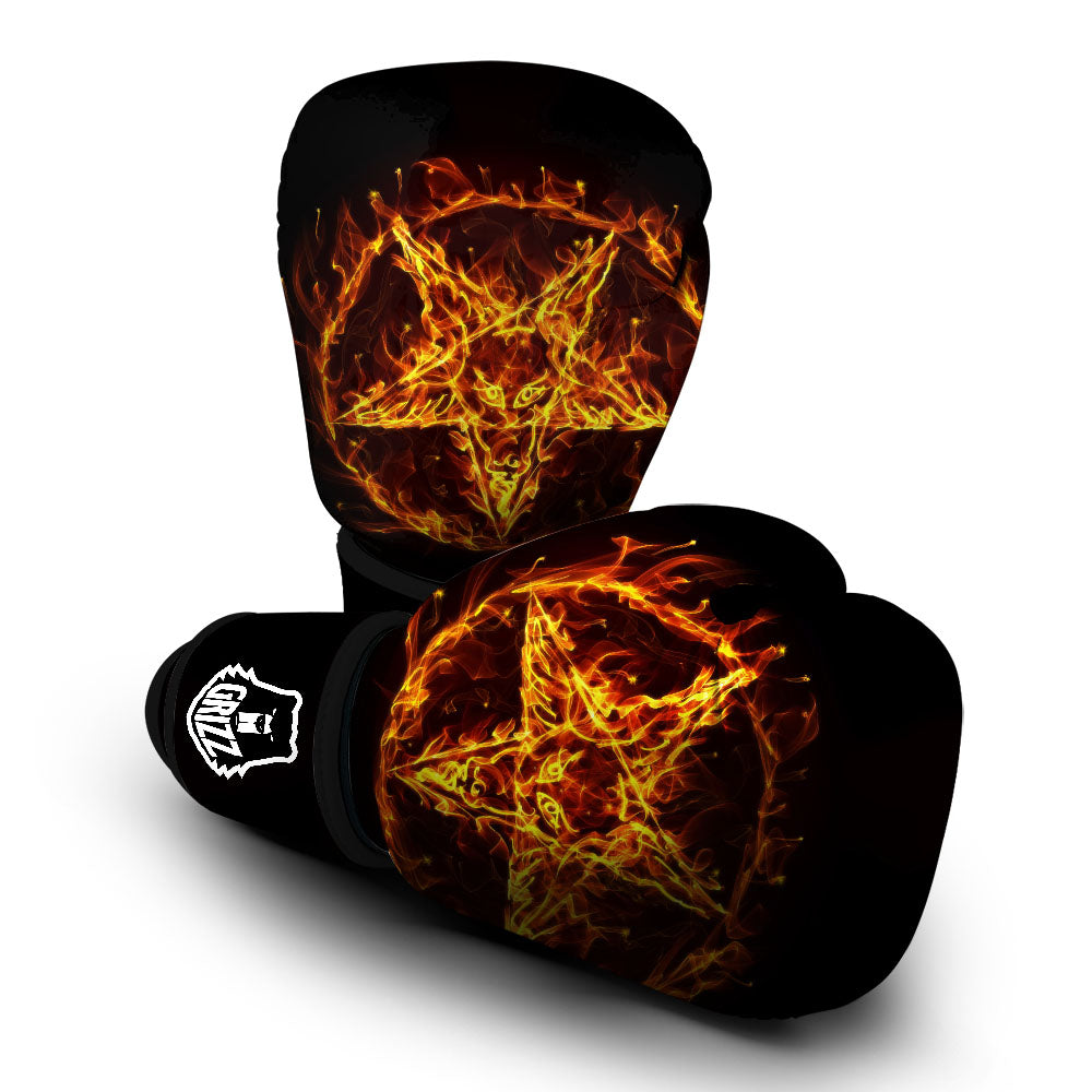 Pentagram Satanic Flame Print Boxing Gloves-grizzshop