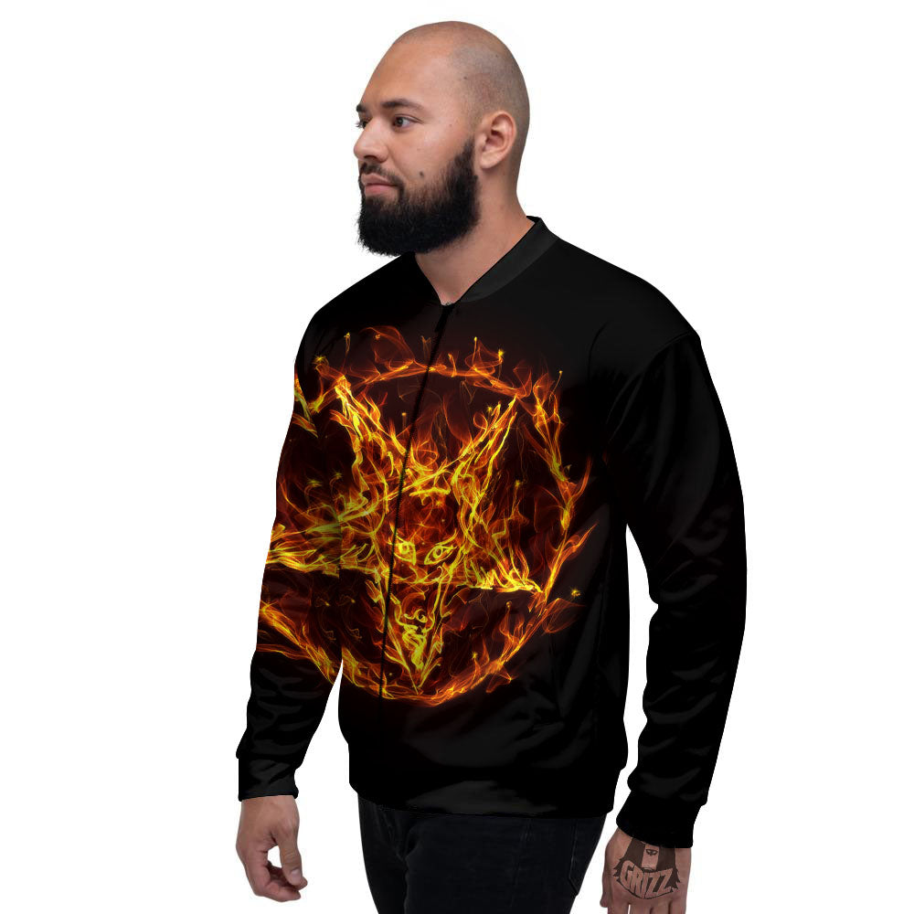 Pentagram Satanic Flame Print Men's Bomber Jacket-grizzshop