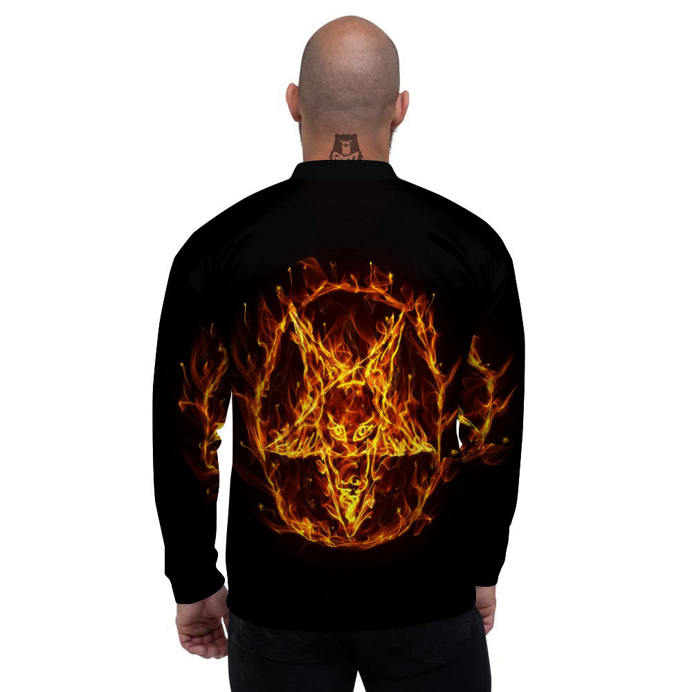 Pentagram Satanic Flame Print Men's Bomber Jacket-grizzshop