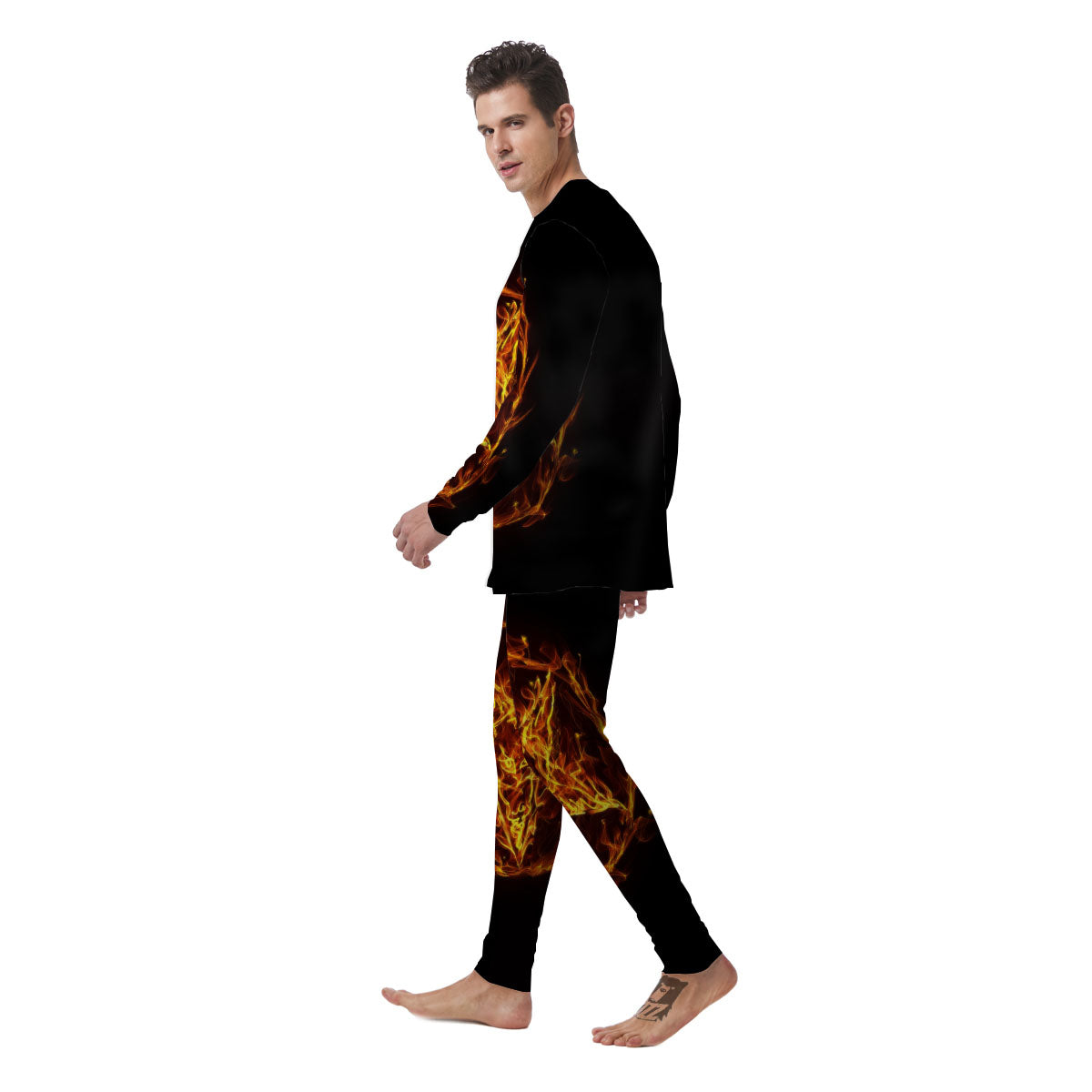 Pentagram Satanic Flame Print Men's Pajamas-grizzshop