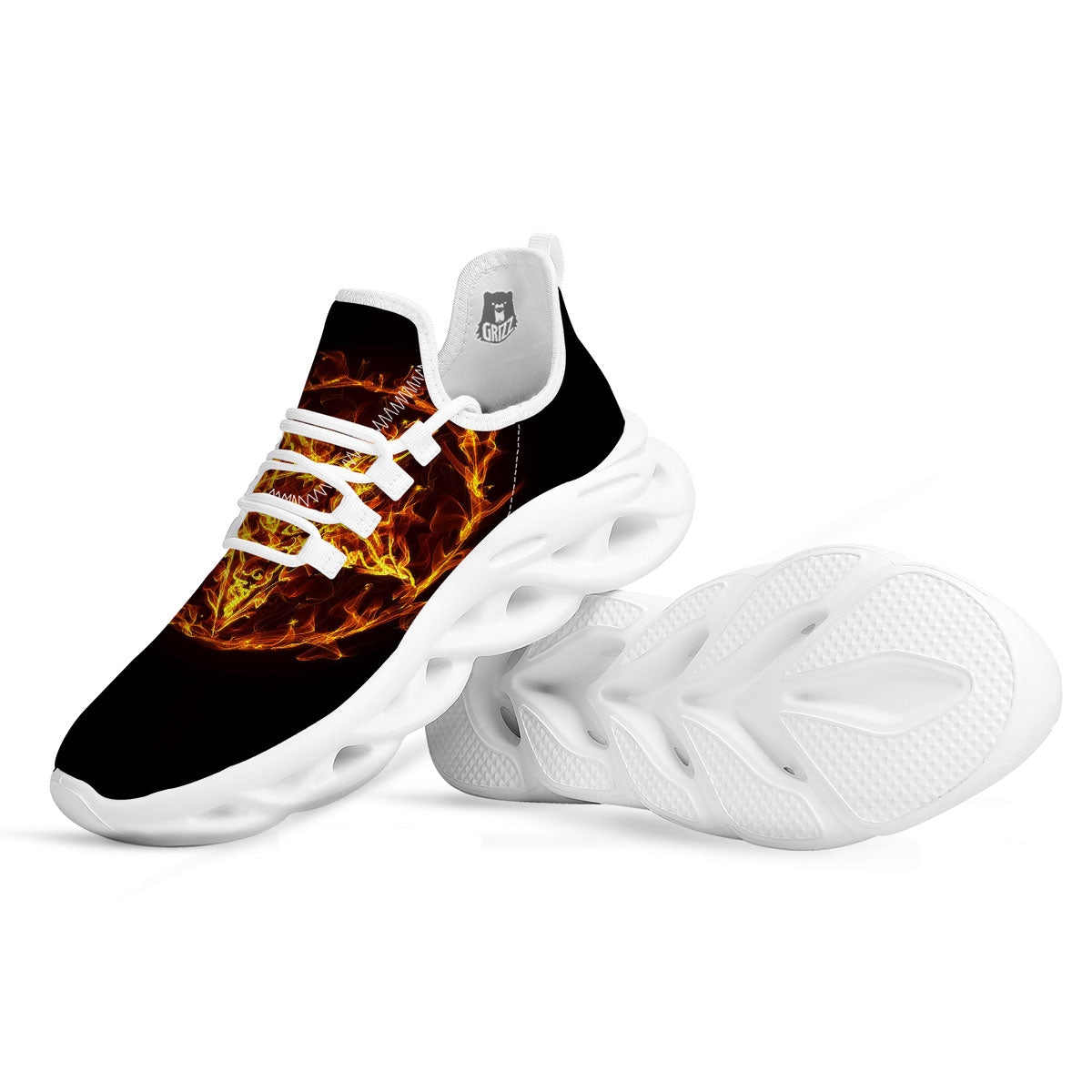 Pentagram Satanic Flame Print White Running Shoes-grizzshop