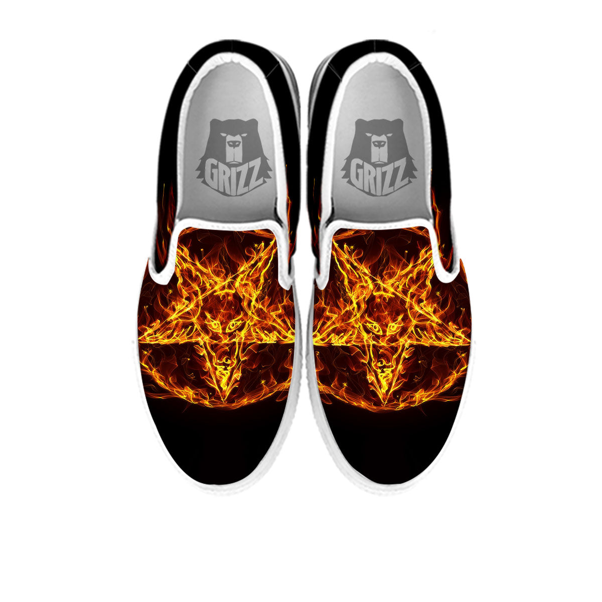 Pentagram Satanic Flame Print White Slip On Shoes-grizzshop