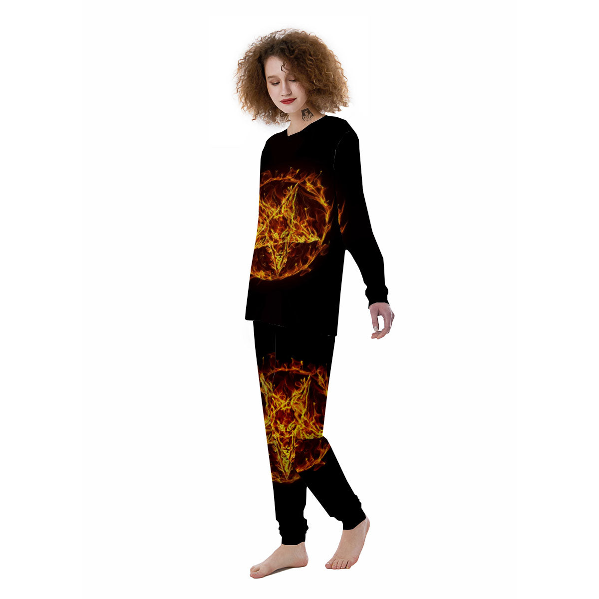 Pentagram Satanic Flame Print Women's Pajamas-grizzshop