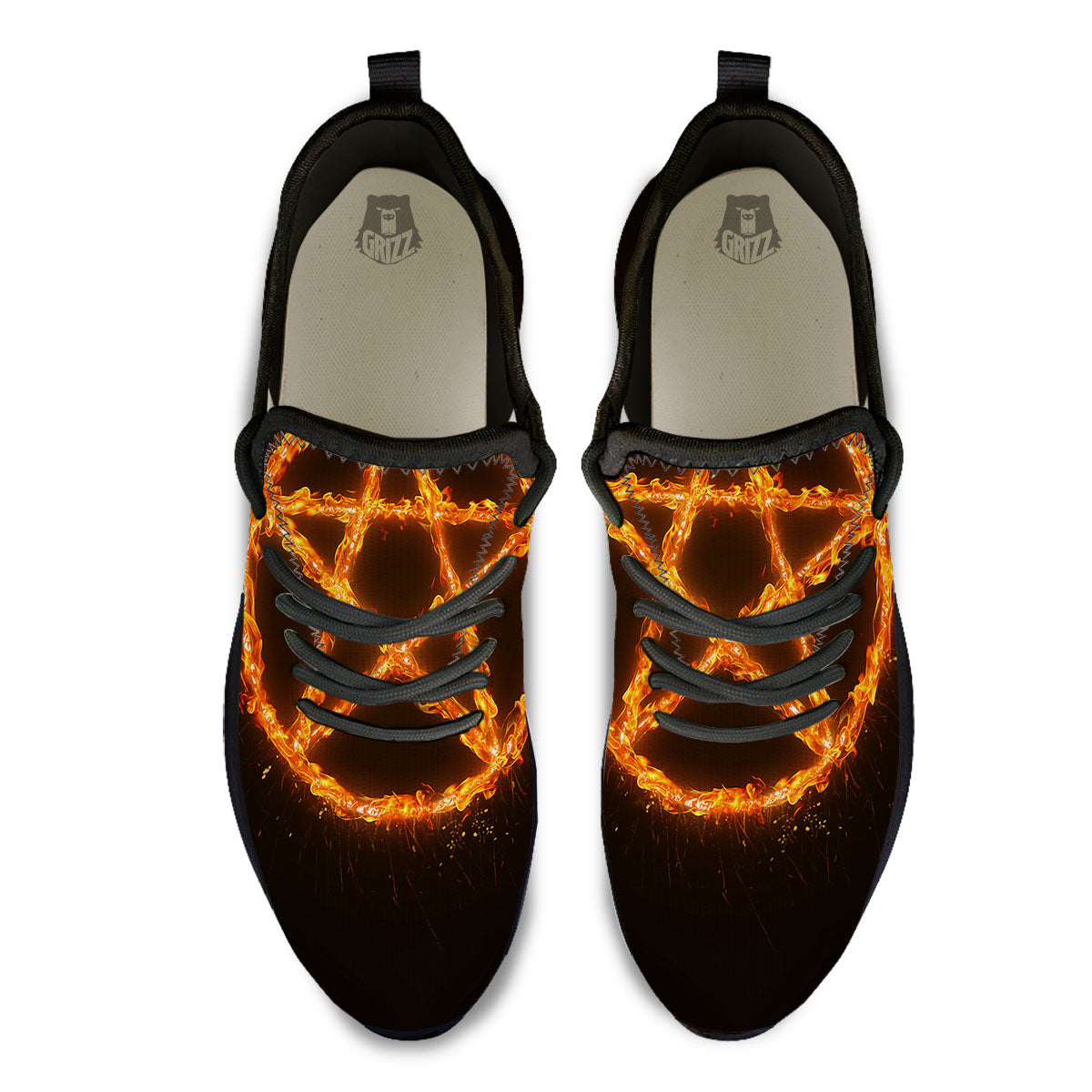 Pentagram Symbol Flaming Print Black Athletic Shoes-grizzshop