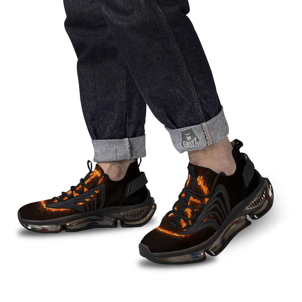 Pentagram Symbol Flaming Print Black Gym Shoes-grizzshop