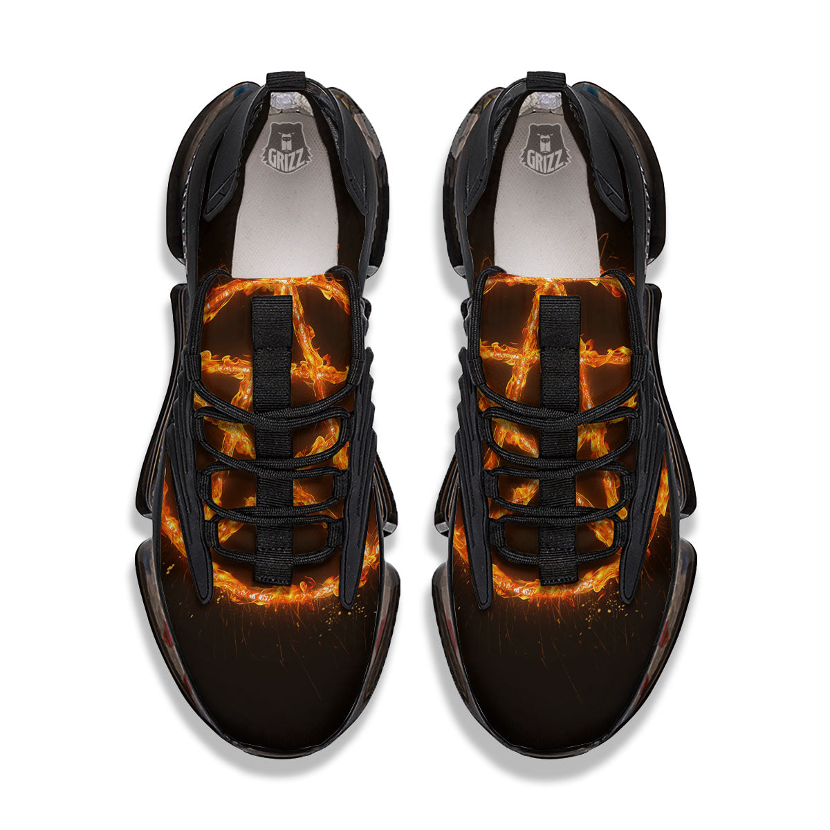 Pentagram Symbol Flaming Print Black Gym Shoes-grizzshop