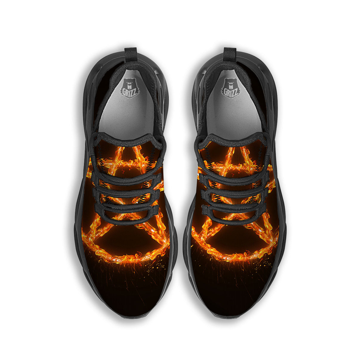 Pentagram Symbol Flaming Print Black Running Shoes-grizzshop