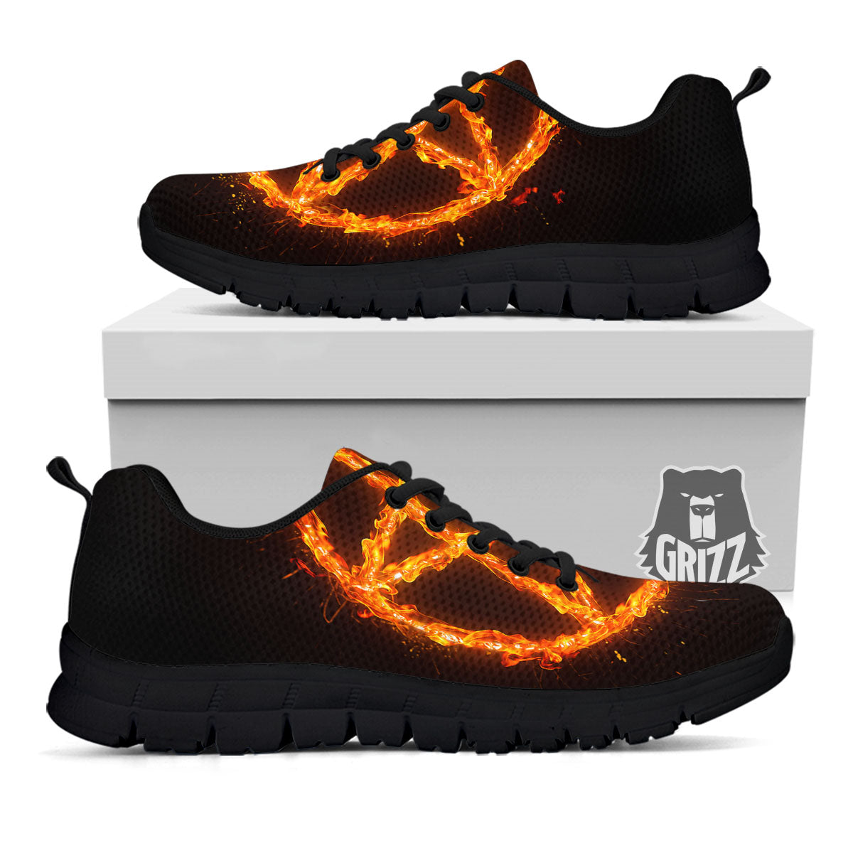 Pentagram Symbol Flaming Print Black Sneaker-grizzshop