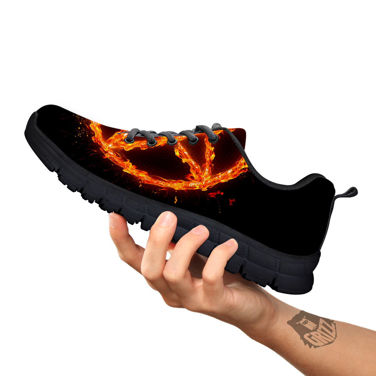 Pentagram Symbol Flaming Print Black Sneaker-grizzshop
