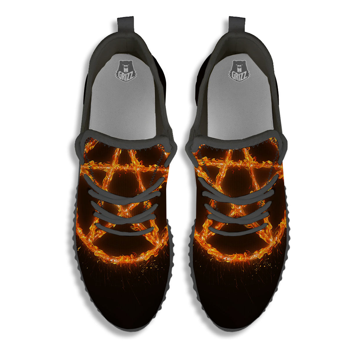 Pentagram Symbol Flaming Print Black Walking Shoes-grizzshop