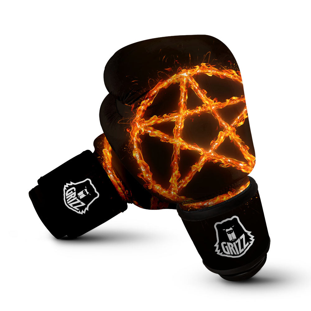 Pentagram Symbol Flaming Print Boxing Gloves-grizzshop