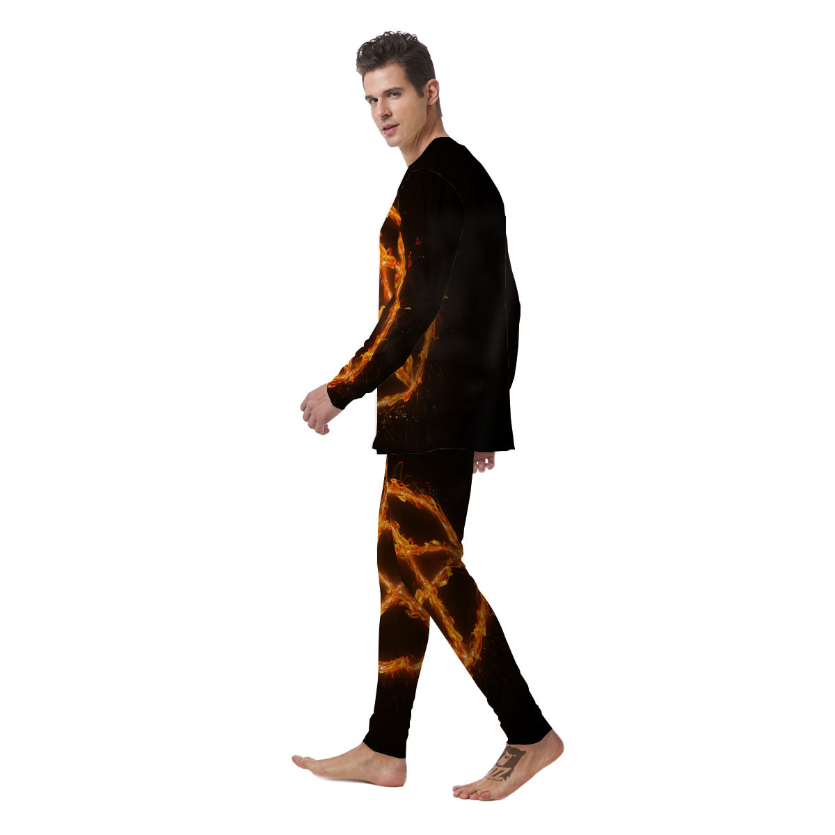 Pentagram Symbol Flaming Print Men's Pajamas-grizzshop