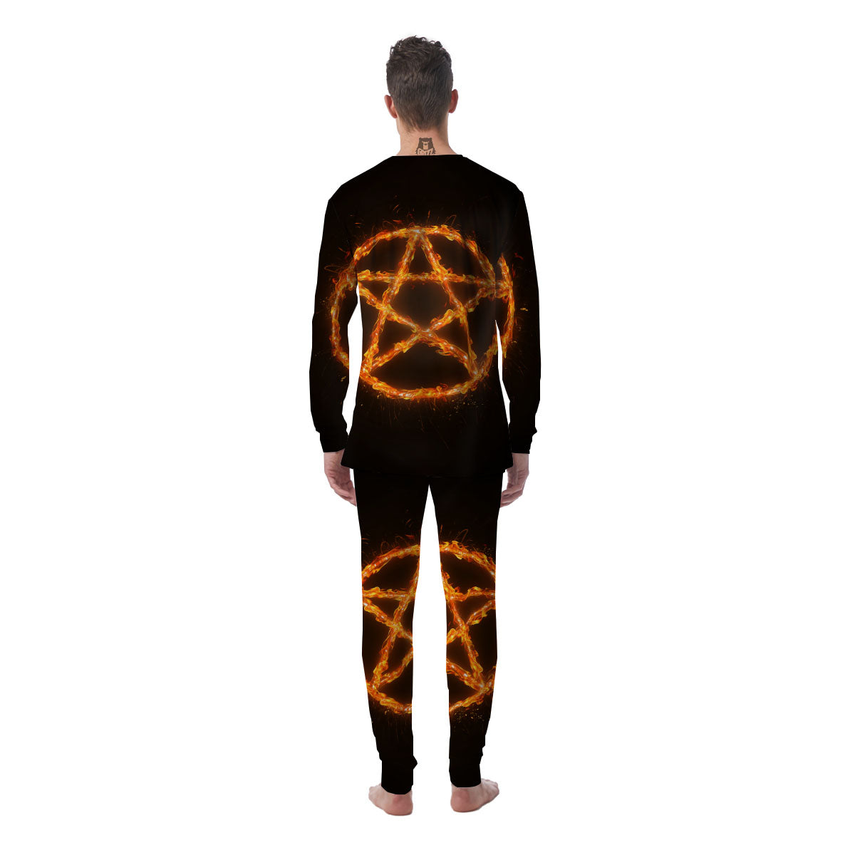 Pentagram Symbol Flaming Print Men's Pajamas-grizzshop