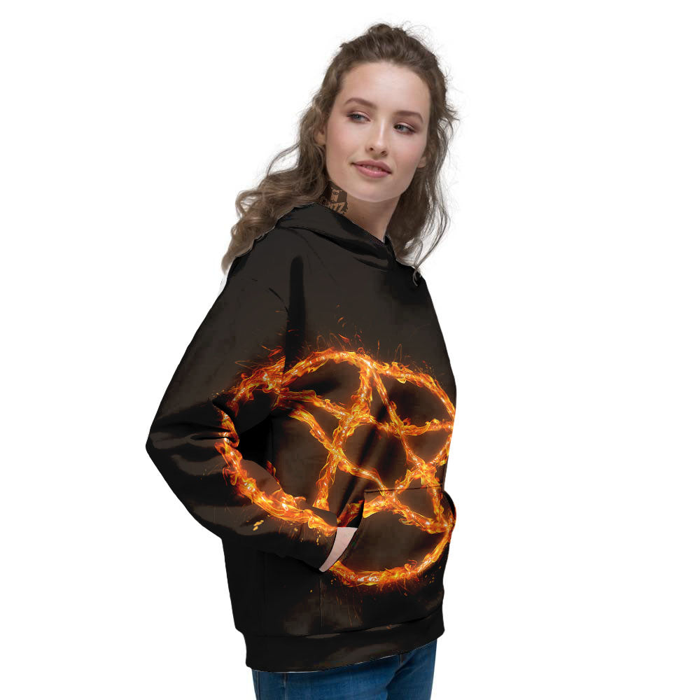 Pentagram Symbol Flaming Print Women's Hoodie-grizzshop
