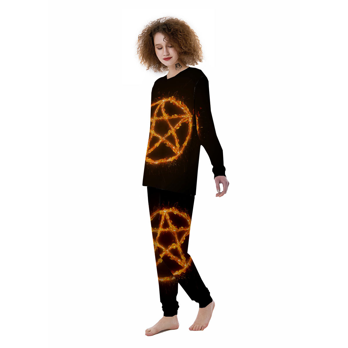 Pentagram Symbol Flaming Print Women's Pajamas-grizzshop