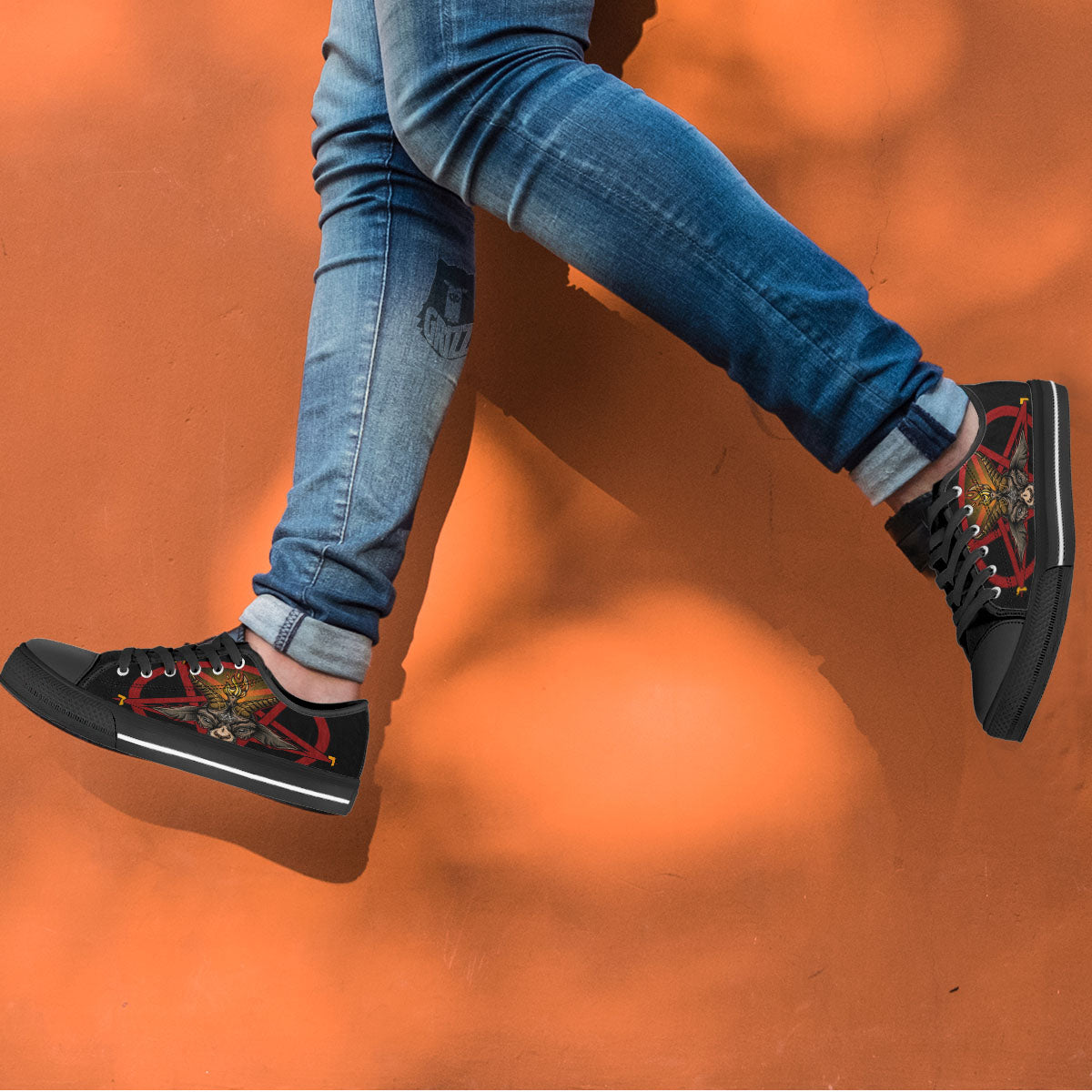 Pentagram Symbol Magic Print Black Low Top Shoes-grizzshop