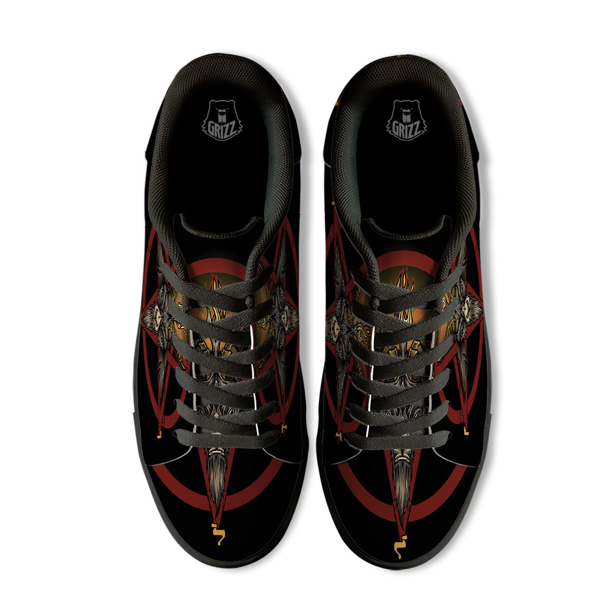 Pentagram Symbol Magic Print Black Low Top Sneakers-grizzshop