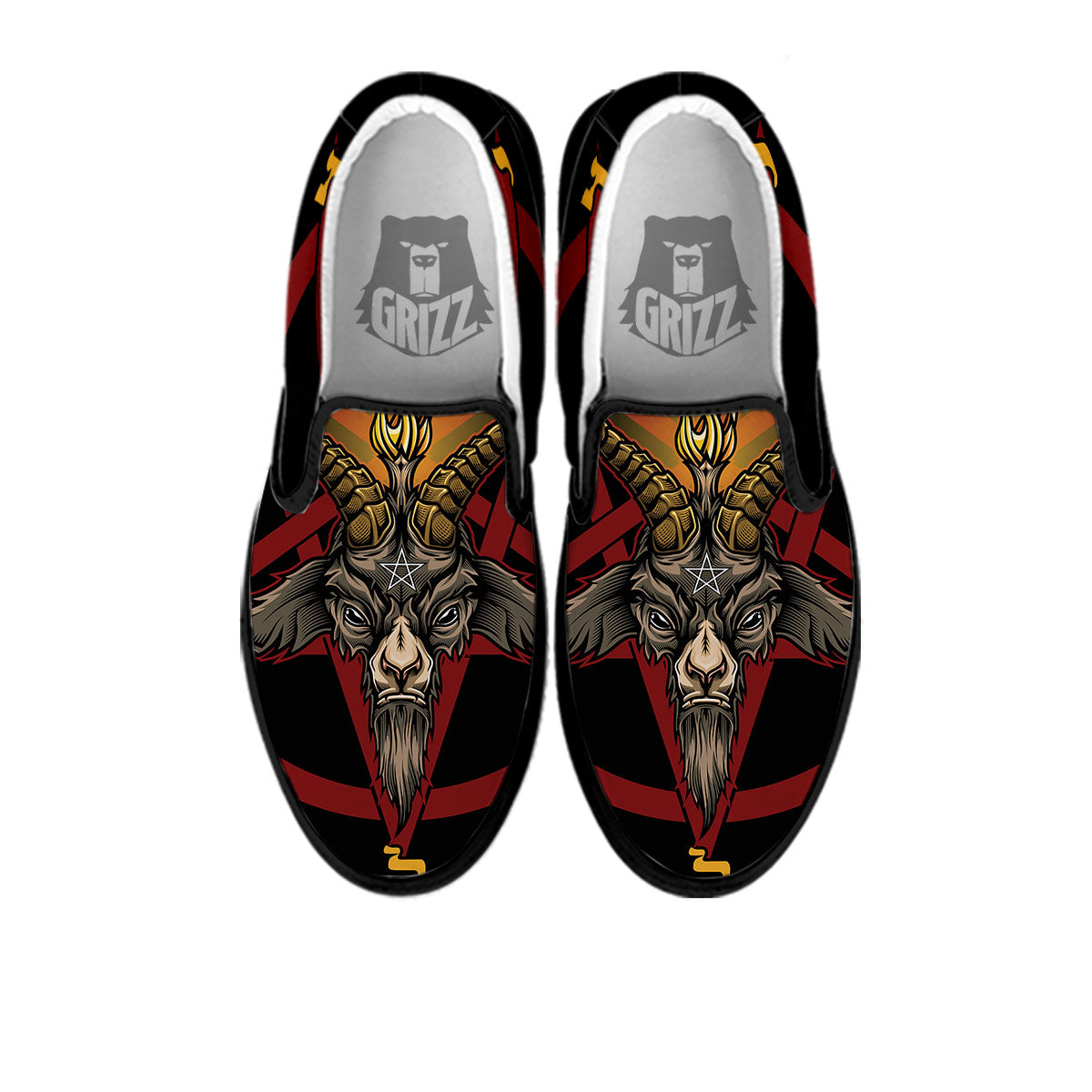 Pentagram Symbol Magic Print Black Slip On Shoes-grizzshop