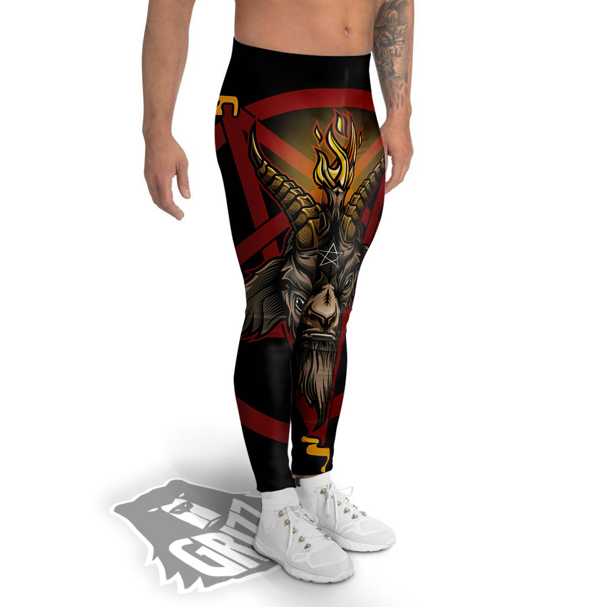 Pentagram Symbol Magic Print Men's Leggings-grizzshop
