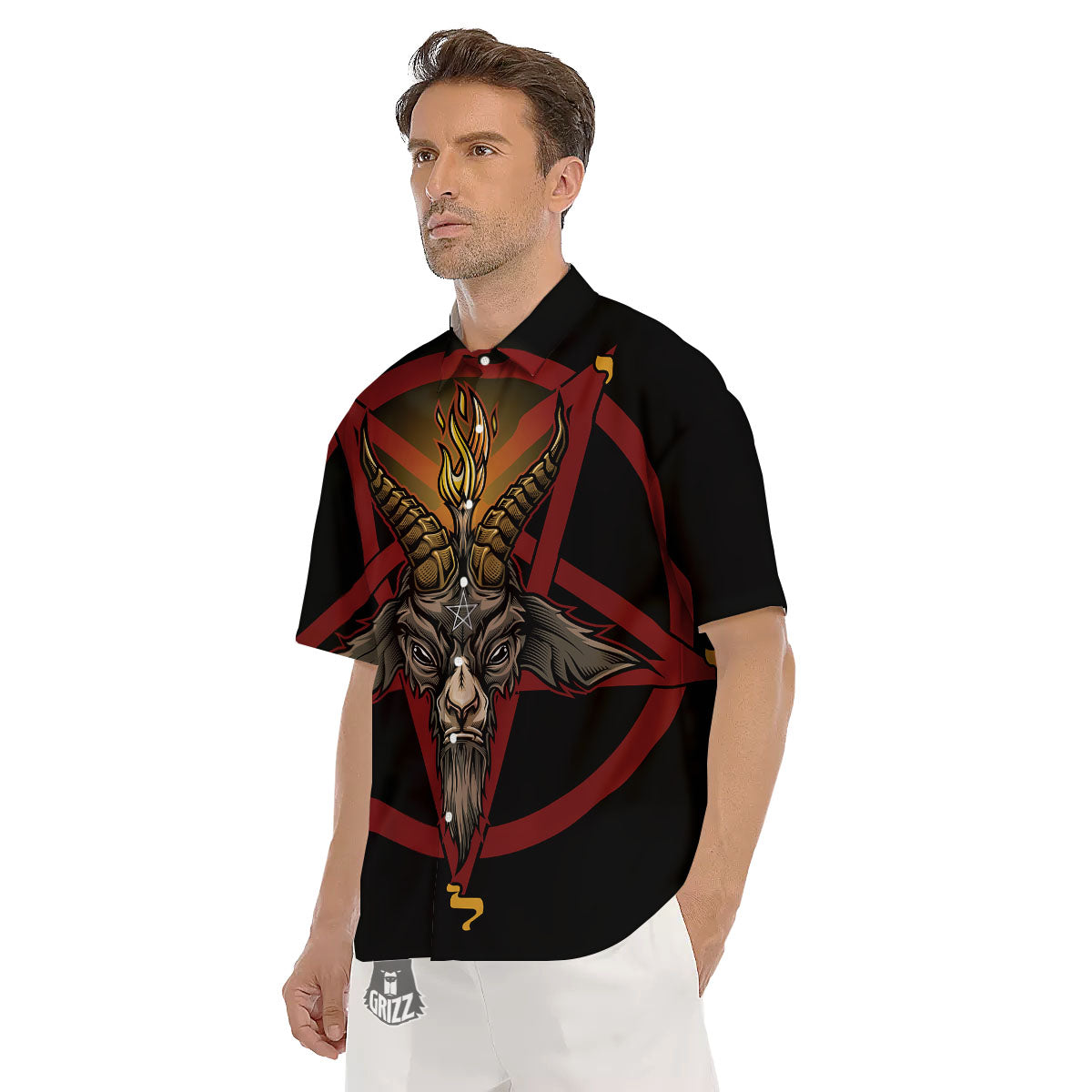 Pentagram Symbol Magic Print Men's Short Sleeve Shirts-grizzshop