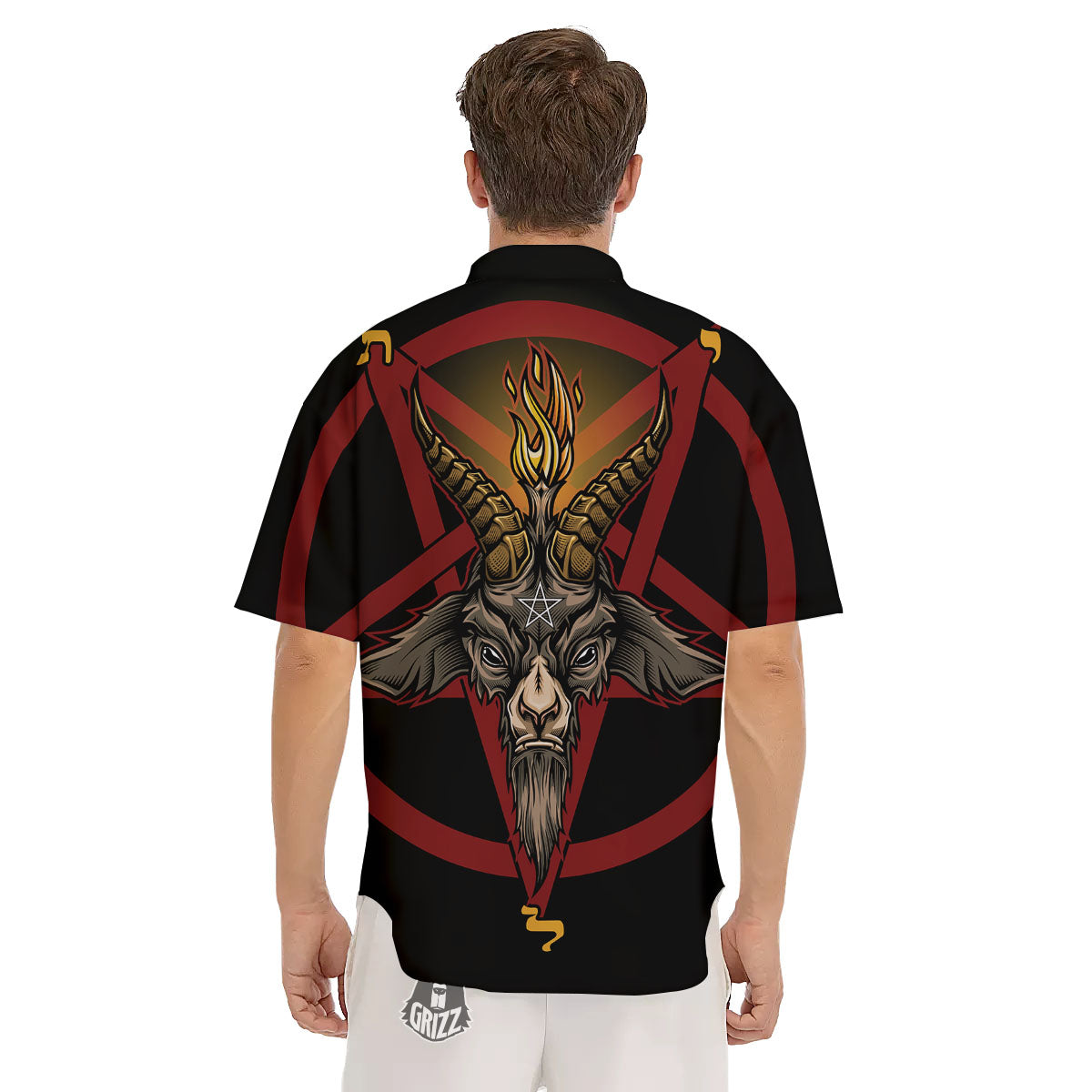 Pentagram Symbol Magic Print Men's Short Sleeve Shirts-grizzshop