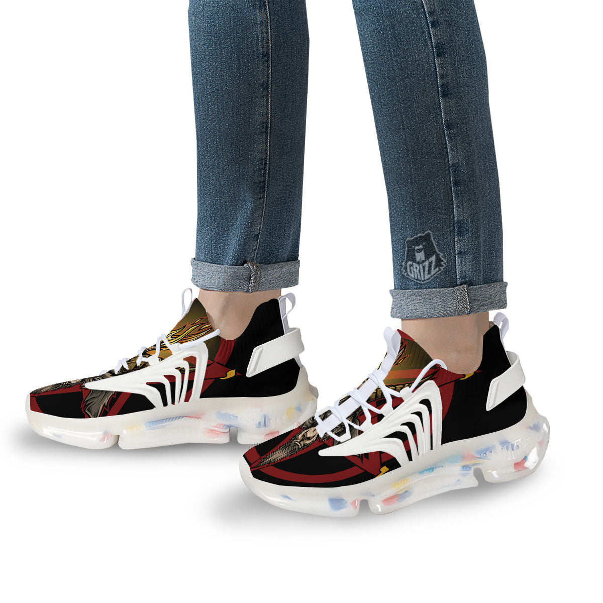 Pentagram Symbol Magic Print White Gym Shoes-grizzshop