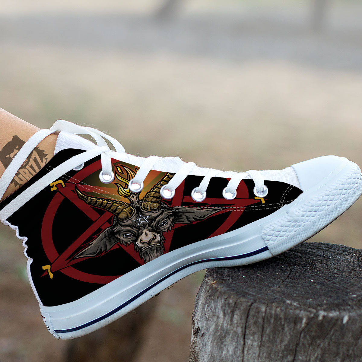 Pentagram Symbol Magic Print White High Top Shoes-grizzshop