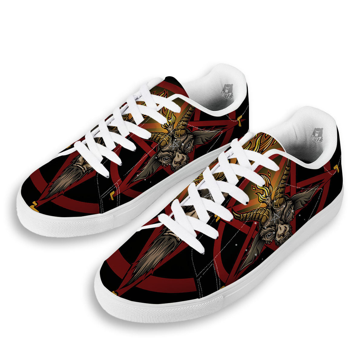 Pentagram Symbol Magic Print White Low Top Sneakers-grizzshop