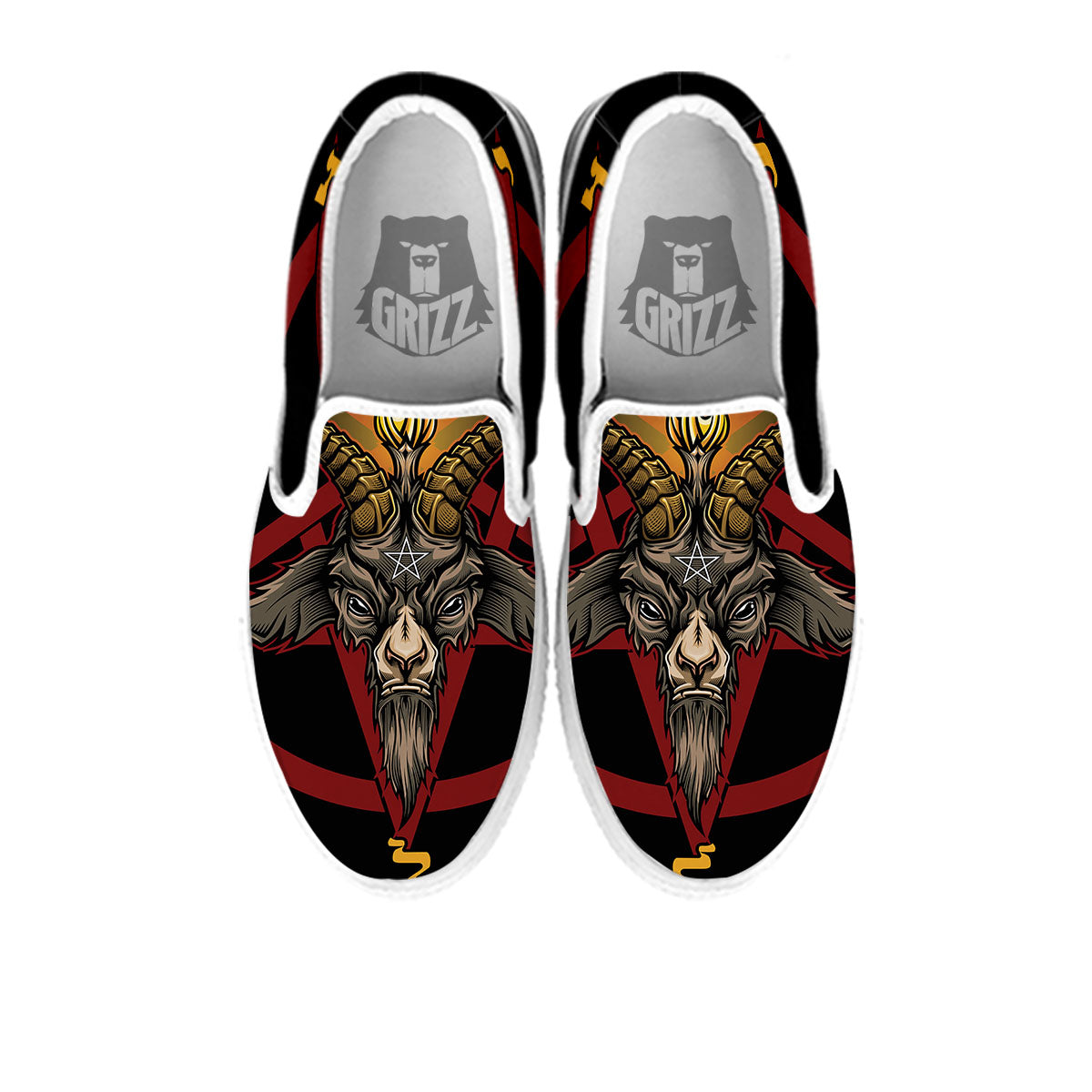Pentagram Symbol Magic Print White Slip On Shoes-grizzshop