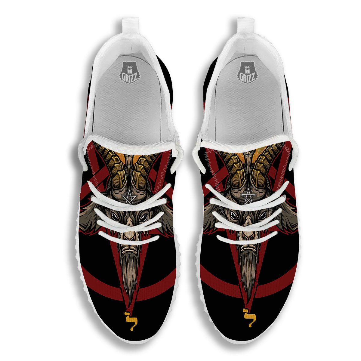 Pentagram Symbol Magic Print White Walking Shoes-grizzshop