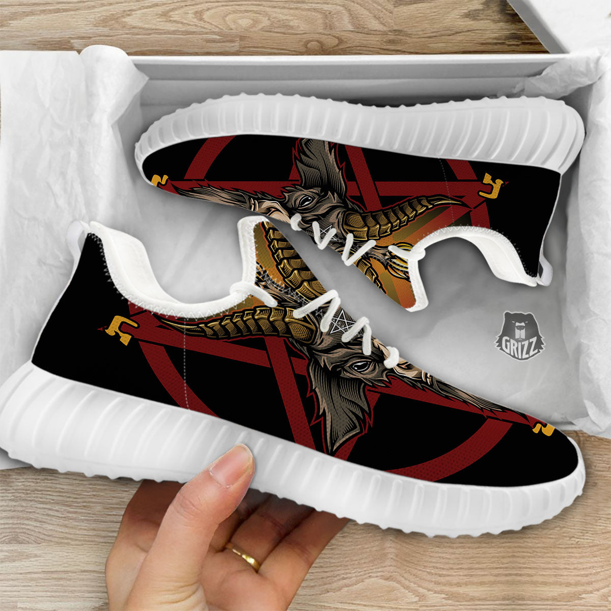 Pentagram Symbol Magic Print White Walking Shoes-grizzshop