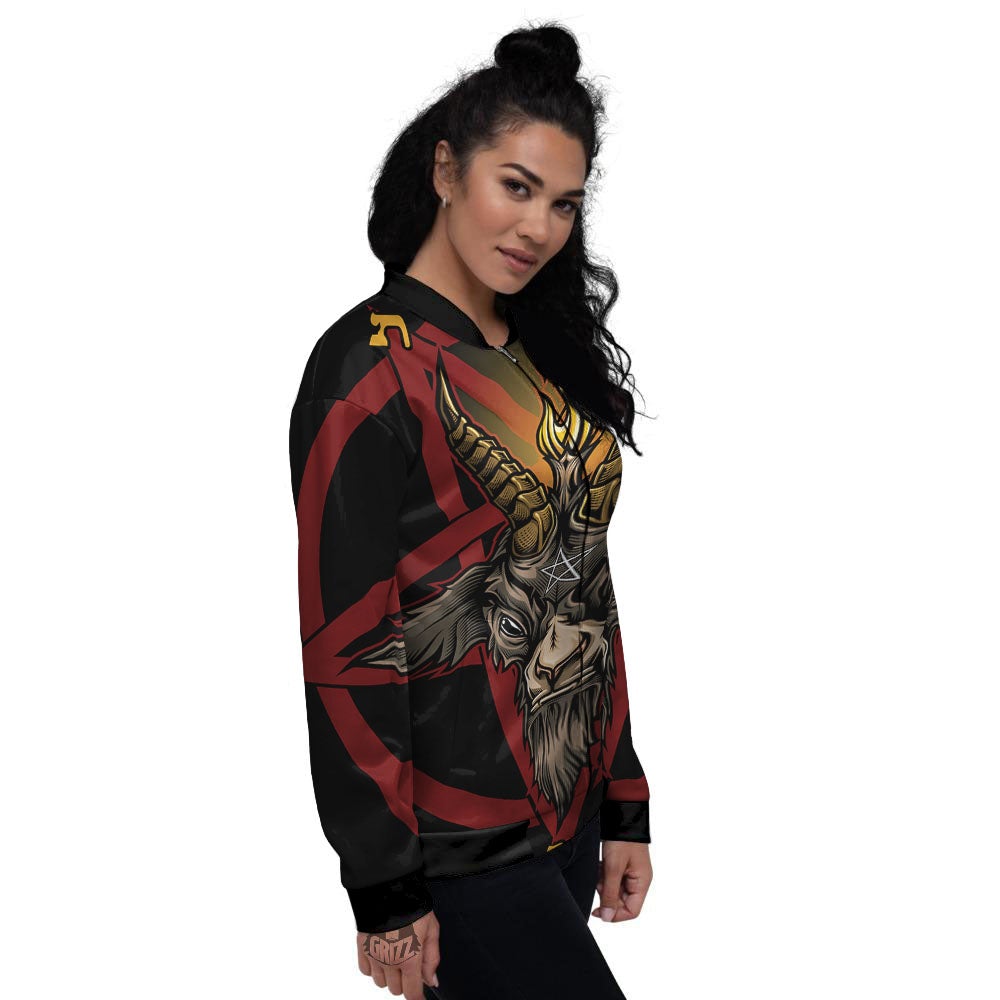 Pentagram Symbol Magic Print Women's Bomber Jacket-grizzshop