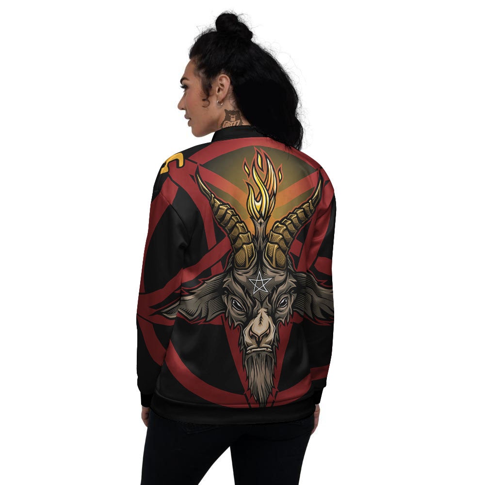 Pentagram Symbol Magic Print Women's Bomber Jacket-grizzshop