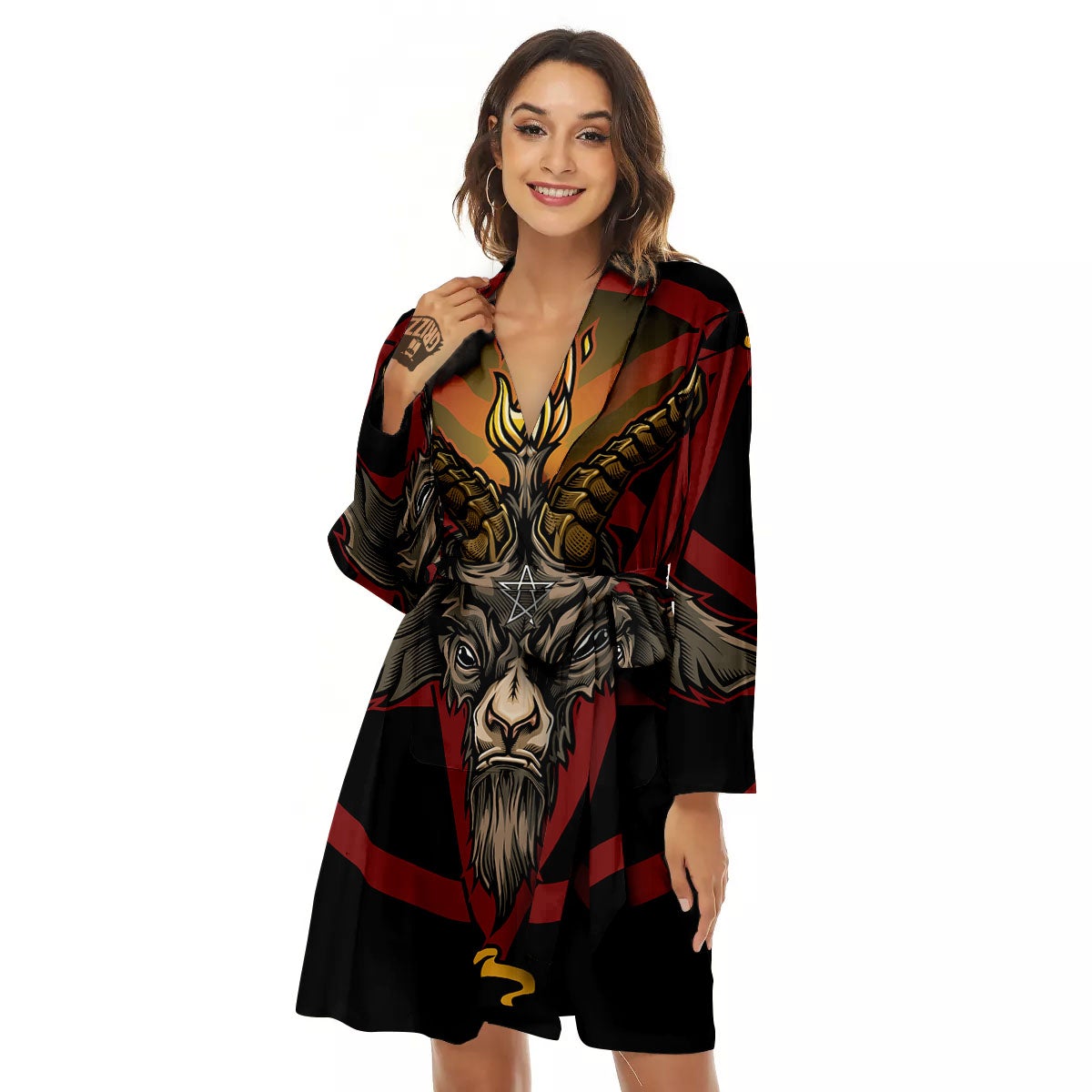 Pentagram Symbol Magic Print Women's Robe-grizzshop