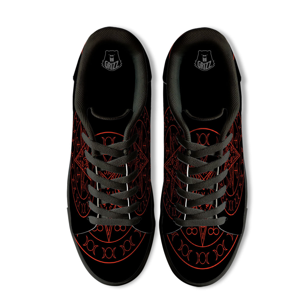 Pentagram Symbol Red Satanic Print Black Low Top Sneakers-grizzshop
