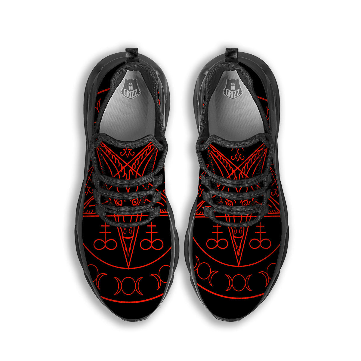 Pentagram Symbol Red Satanic Print Black Running Shoes-grizzshop