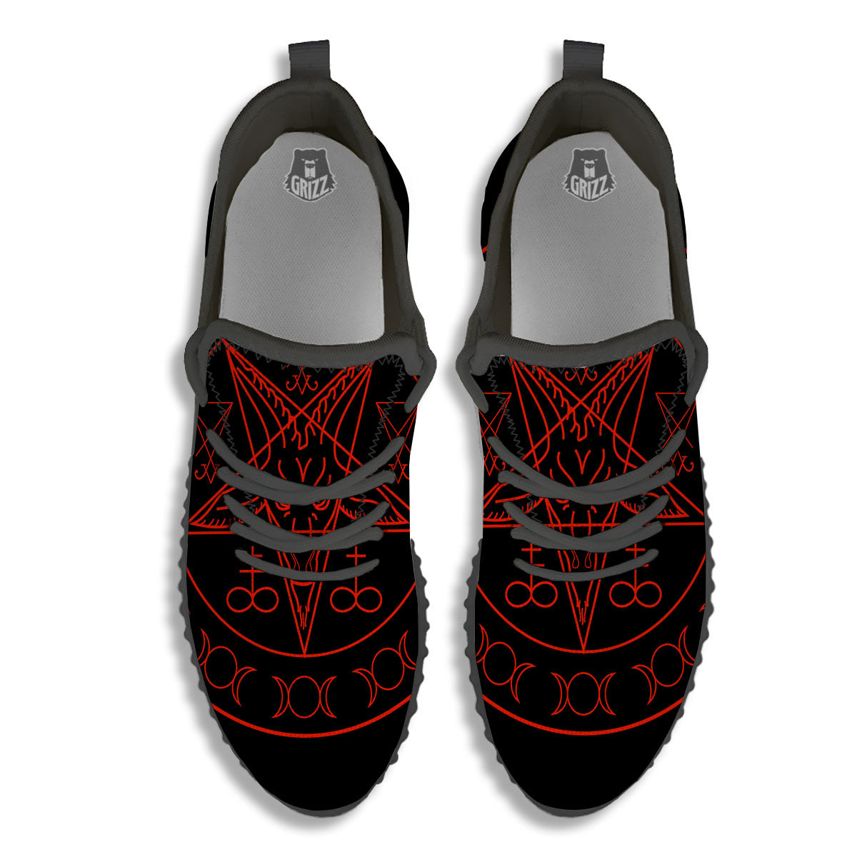Pentagram Symbol Red Satanic Print Black Walking Shoes-grizzshop