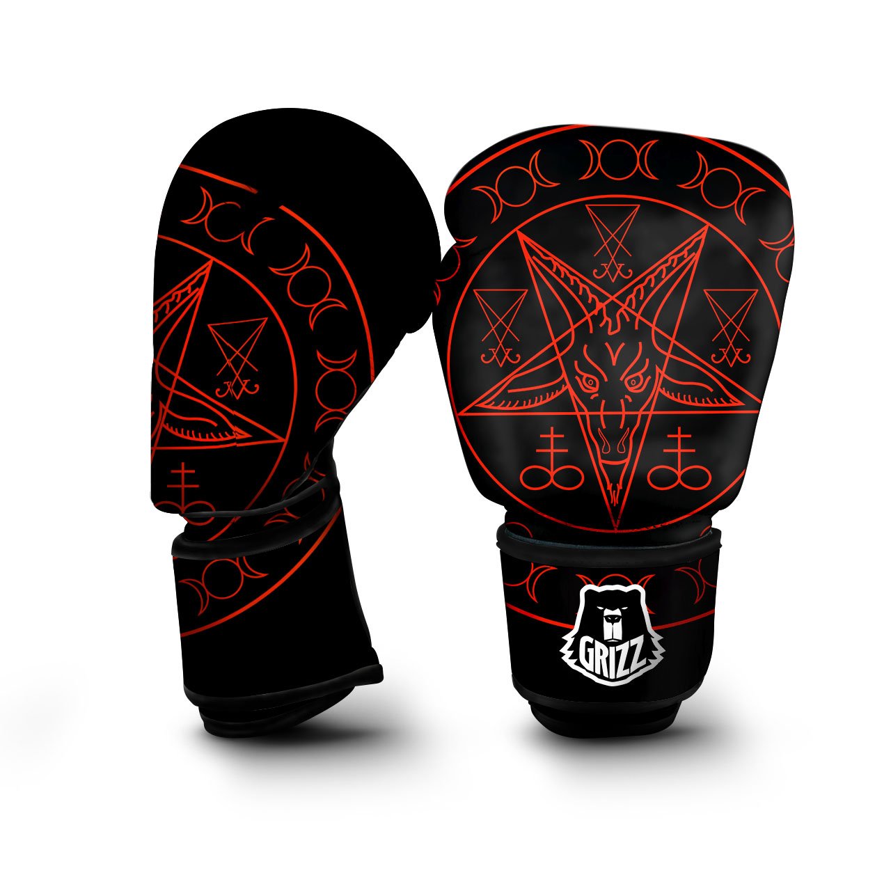 Pentagram Symbol Red Satanic Print Boxing Gloves-grizzshop