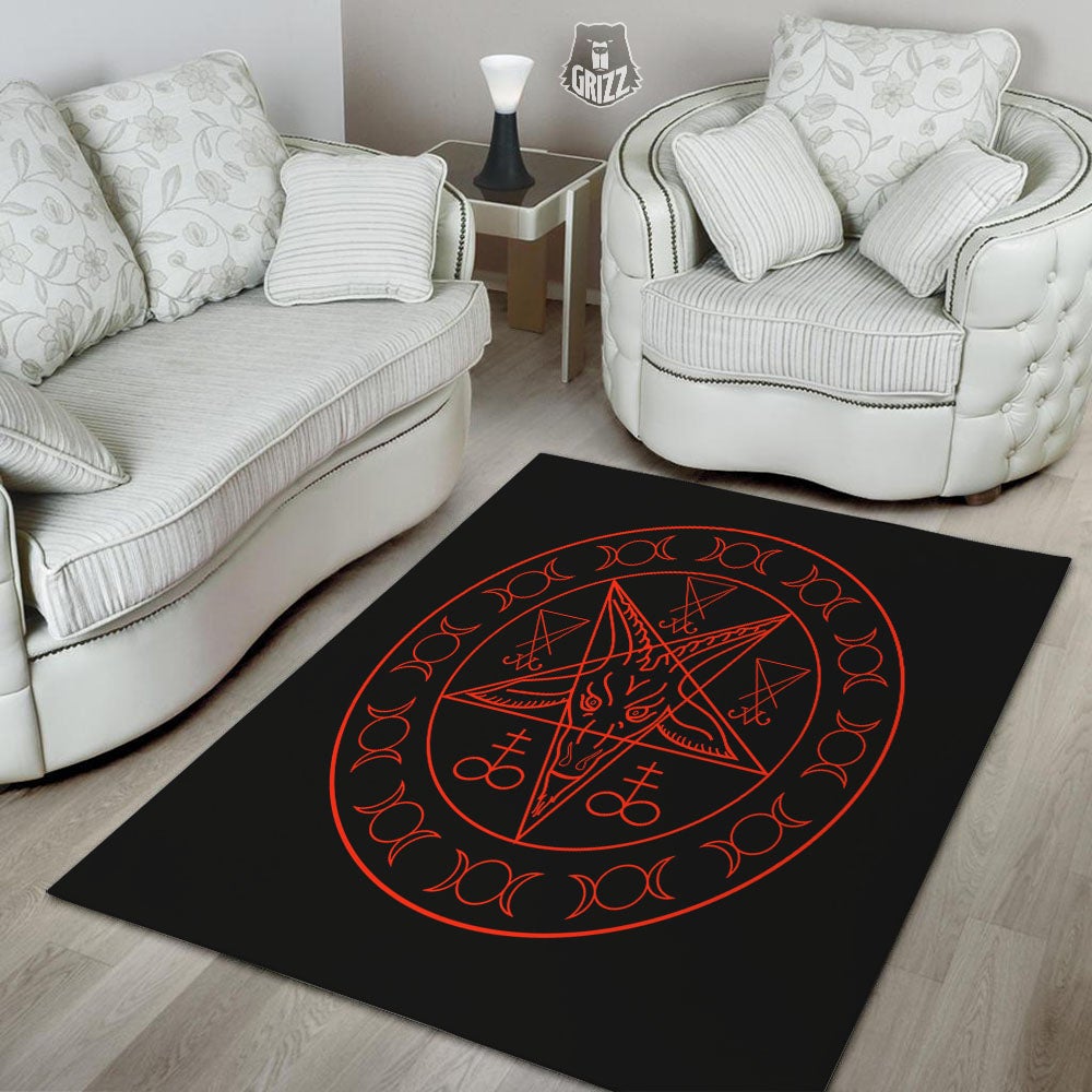 Pentagram Symbol Red Satanic Print Floor Mat-grizzshop