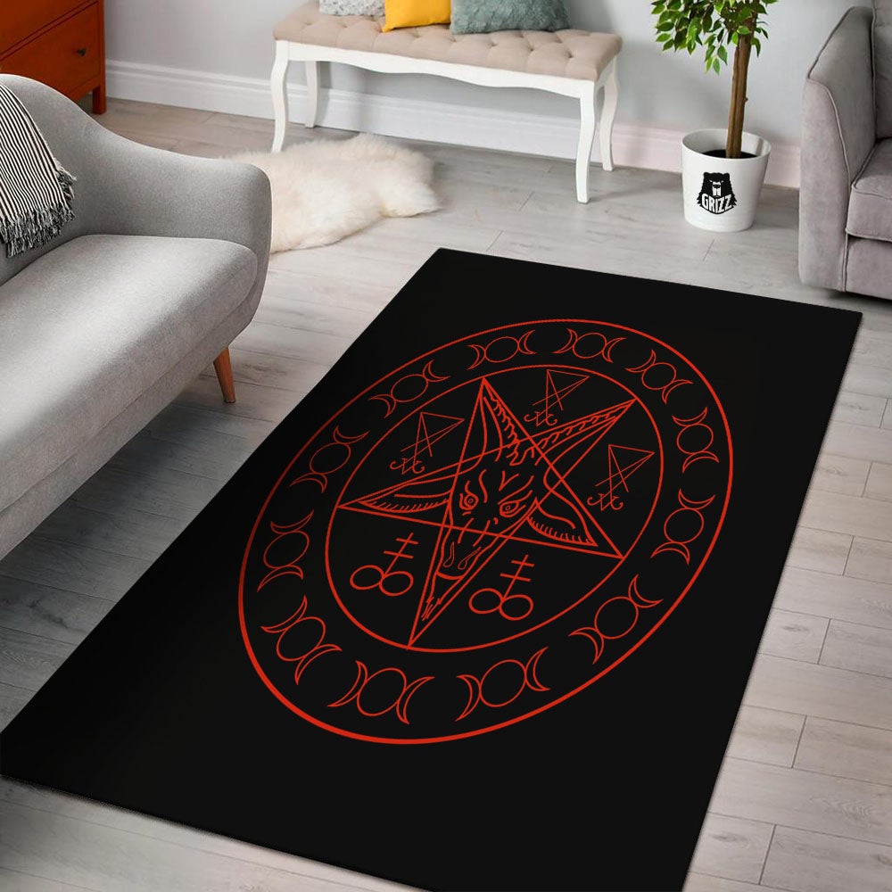 Pentagram Symbol Red Satanic Print Floor Mat-grizzshop