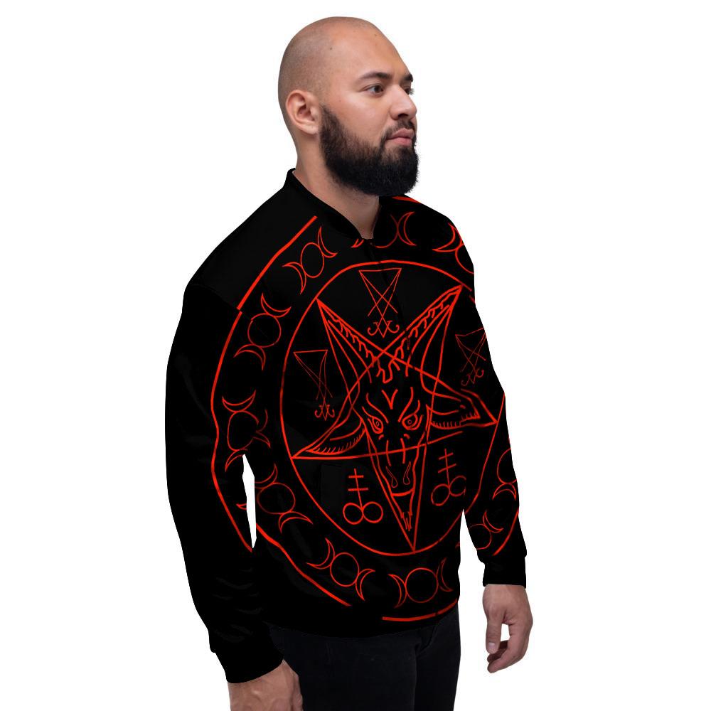 Pentagram Symbol Red Satanic Print Men's Bomber Jacket-grizzshop