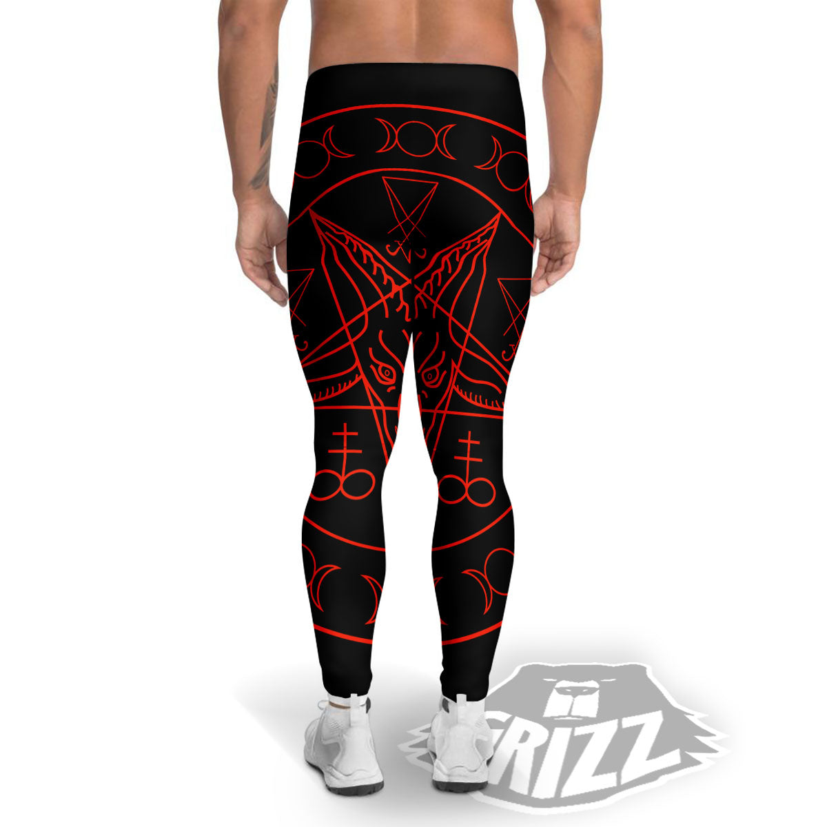 Pentagram Symbol Red Satanic Print Men's Leggings-grizzshop